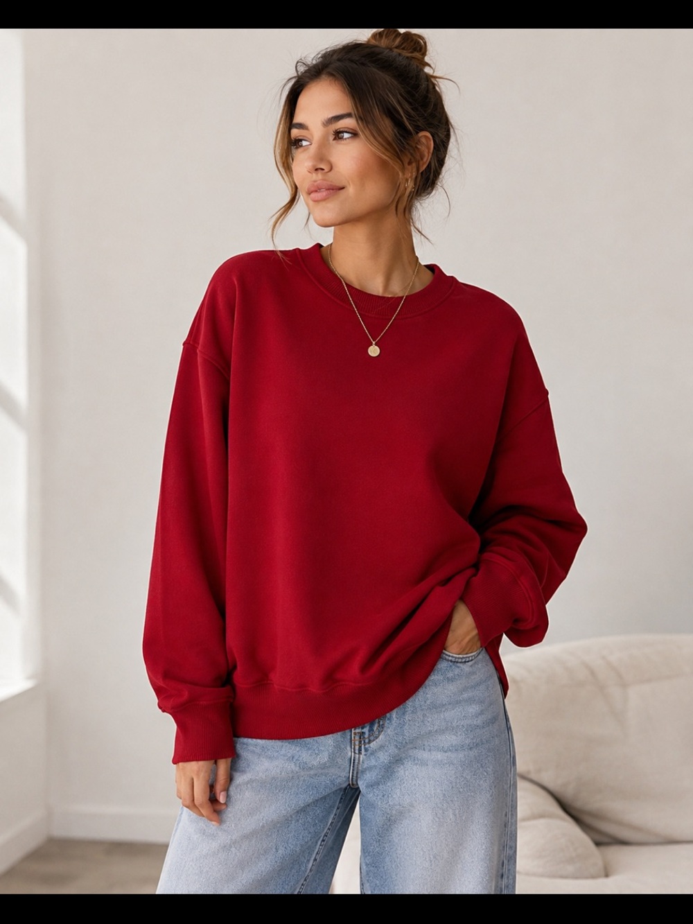 TICTICMIMI Women’s Red Crewneck Streetwear Size Medium Sweater